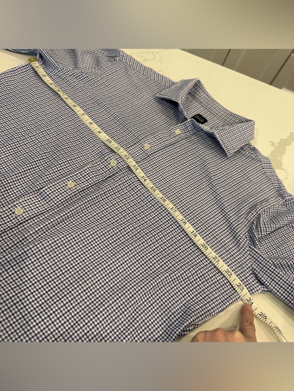 Black Saks Fifth Avenue Purple Plaid Knit Button Down Shirt Men XL Stretch Soft - Picture 9 of 11